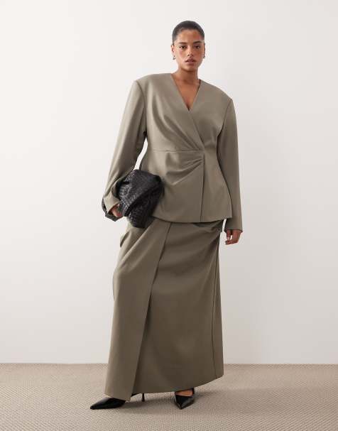 ARRANGE Curve - Elegante gedrapeerde maxi rok in lichtgrijs - view 1