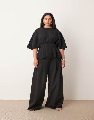 ARRANGE Curve - Elegante Hose in Schwarz mit weitem Bein und plissierter Taille, Kombiteil