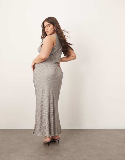 silver grey maxi dress Sleeveless grey dress with pockets| Nuichan maxi dresses XL-XL2