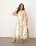 [ARRANGE] ARRANGE Curve embellished disc sequin square neck full skirt midi dress in lemon-Yellow 20 Lemon