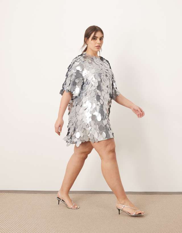 blue sparkly t shirt dress ARRANGE Curve embellished disc sequin t-shirt mini in light Dentistoflosangeles Size:42 - 50 1011 long cool woman in Sizes 4