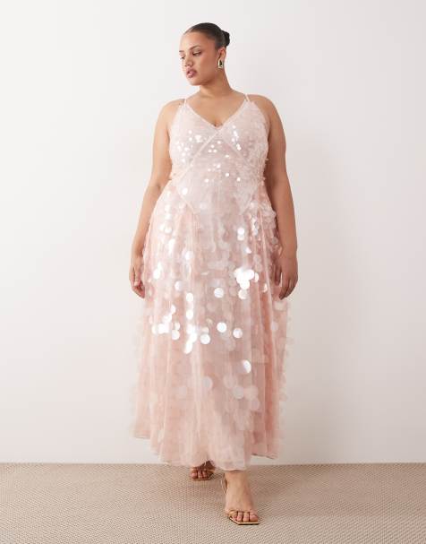 ARRANGE Curve embellished sequin cami midi dress with full skirt in soft pink - view 1