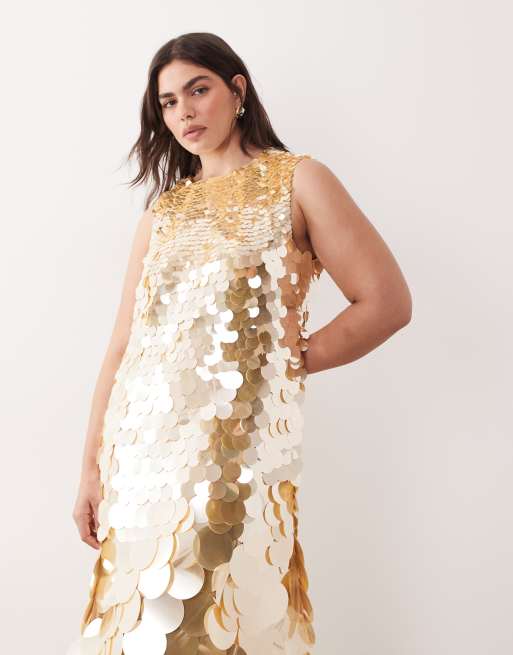 ARRANGE Curve embellished sequin high neck maxi dress in gold | ASOS