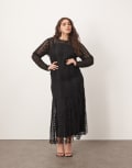 [ARRANGE] ARRANGE Curve embroidered lace long sleeve midi dress with fringe hem in black 20 Black