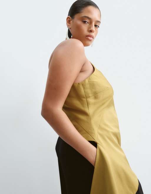 ARRANGE Curve enaxlad draperad topp i olivgrön, 5 av 5