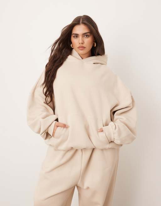 ARRANGE Curve - Felpa oversize premium pesante con cappuccio color avena