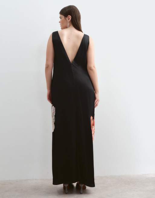 ARRANGE Curve floral embroidered satijnen overlay maxi jurk in zwart, 4 van 5
