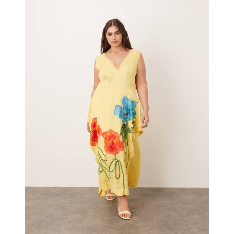 orange creek white embroidered dress Strapless Floral Embroidered Organza Midi Dress In Maize main image 1