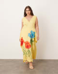 [ARRANGE] ARRANGE Curve floral embroidered sleeveless midaxi dress with side splits in yellow 18 Yellow