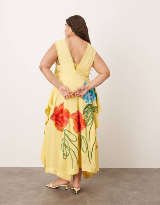embroidered wedding dress with sleeves self-portrait - Yellow Floral Cotton Midi Dress main image 1