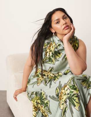 Arrange Curve Floral Print And Stripes Sleeveless Cowl Neck Maxi Dress-multi