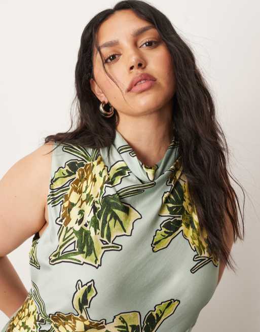 ARRANGE Curve floral print and stripes sleeveless cowl neck maxi dress