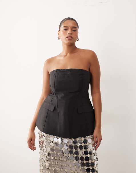 ARRANGE Curve - Formgivende sort bandeau-top i kraftig satin - view 1