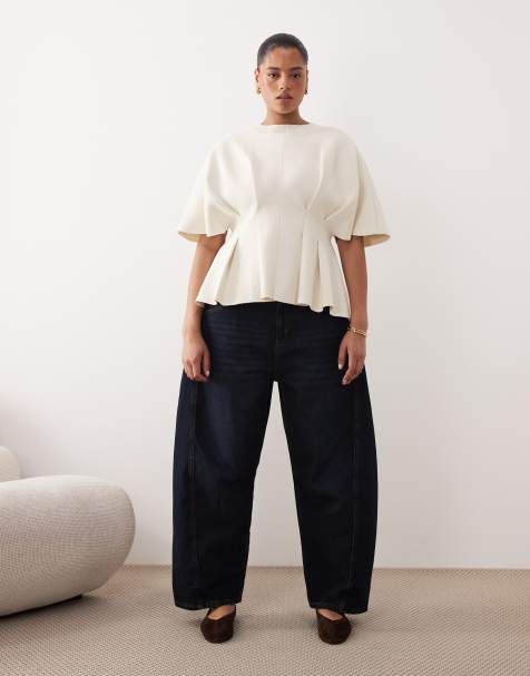 ARRANGE Curve – Franklyn – Barrel Leg Jeans in Indigo mit Nahtdetail - view 1