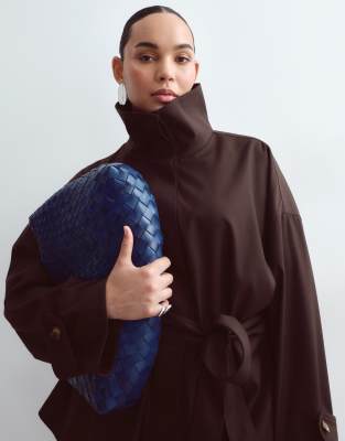 Arrange Curve Funnel Neck Belted Jacket Co-ord In Brown