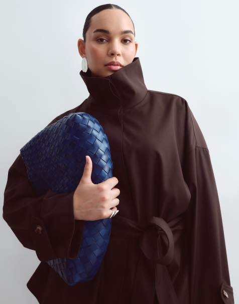 ARRANGE Curve funnel neck belted jacket co-ord in chocolate - view 1
