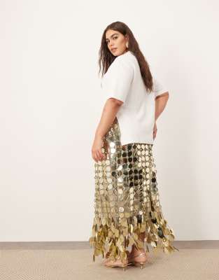 Arrange Curve Futurist Sequin Embellished Fringe Hem Midi Skirt