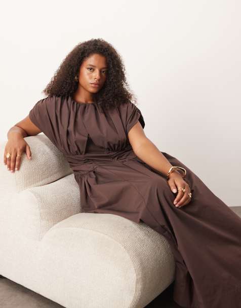 ARRANGE Curve gathered cinched full skirt maxi dress in chocolate - view 1
