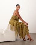 [ARRANGE] ARRANGE Curve geo fringe cami column maxi dress in moss green 26 Moss green