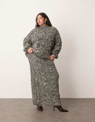 ARRANGE Curve - Gerade geschnittener Midirock mit Zopfmuster in Schwarz-Weiß, Kombiteil