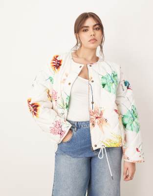 ARRANGE Curve - Gesteppte Bomberjacke mit botanischem Blumenmuster-Bunt