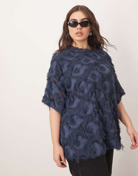 ARRANGE - Curve - Geweven oversized T-shirt met textuur in blauw - view 1