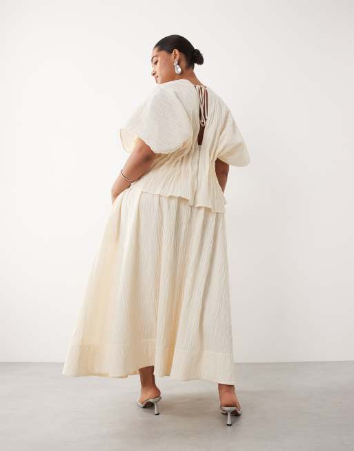 ARRANGE Curve - Gonna lunga in tessuto stropicciato color crema in coordinato, 5 di 5