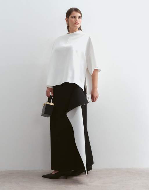 ARRANGE Curve gonna midi sartoriale con dettaglio drappeggiato a contrasto nera, 5 di 5