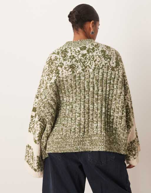 ARRANGE Curve - Grøn og cremefarvet chunky trøje i forskellige typer strik, 4 af 4