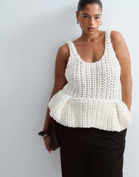 ARRANGE Curve grovstickad topp med peplum i cream - view 1