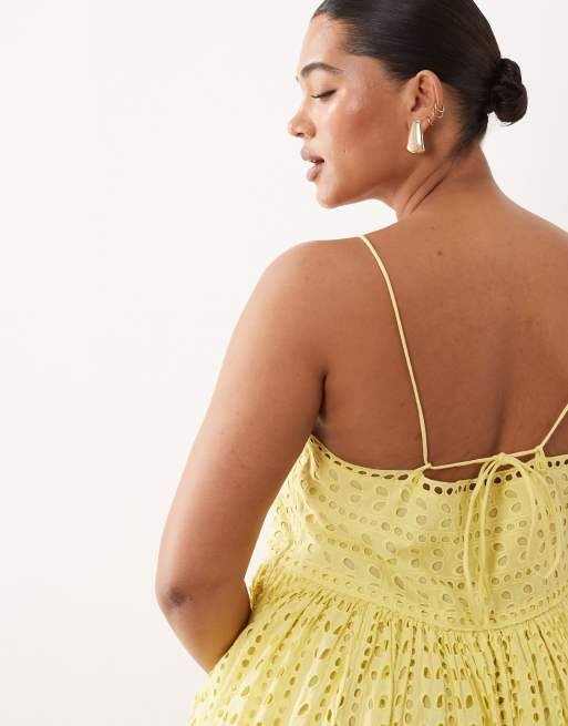 ARRANGE Curve - Gul trapez-maxikjole med cami-stropper og broderie anglaise, 3 af 4