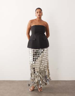 Arrange Curve Heavy Bonded Satin Sculpted Bandeau Top In Black