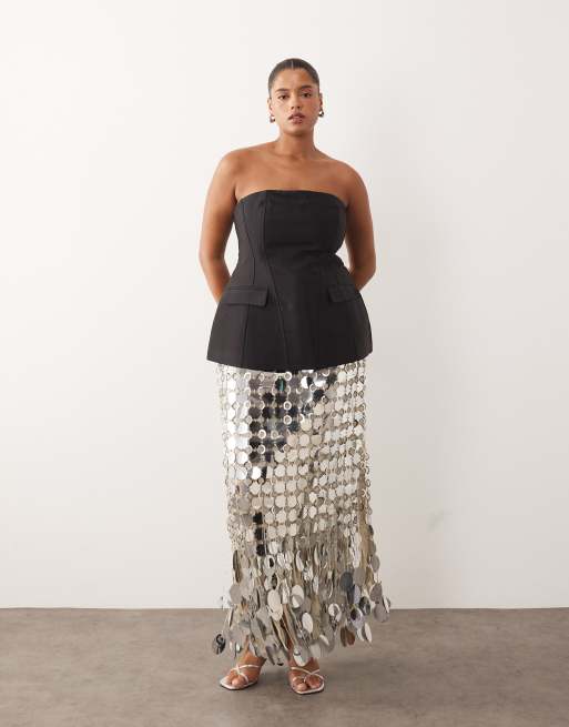 ARRANGE Curve heavy bonded satin sculpted bandeau top in black