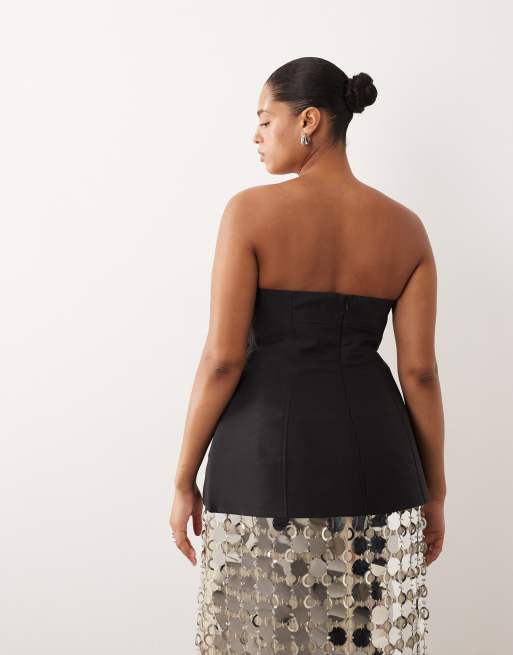 ARRANGE Curve heavy bonded satin sculpted bandeau top in black