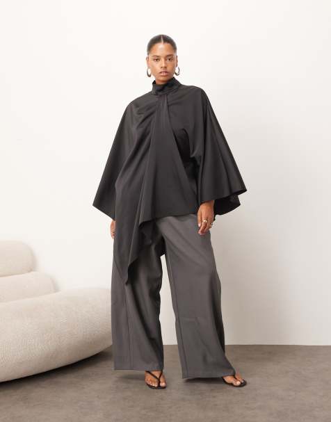 ARRANGE Curve high neck drape cape top in black - view 1