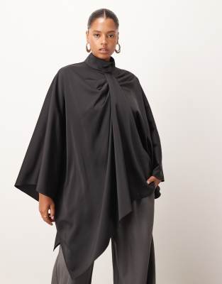 Arrange Curve High Neck Drape Cape Top In Black
