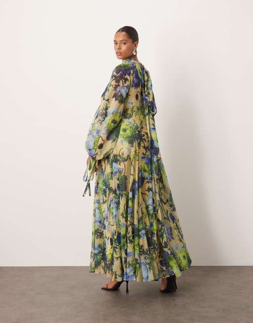 ARRANGE Curve high neck trapeze maxi dress in bold floral print, 2 of 4