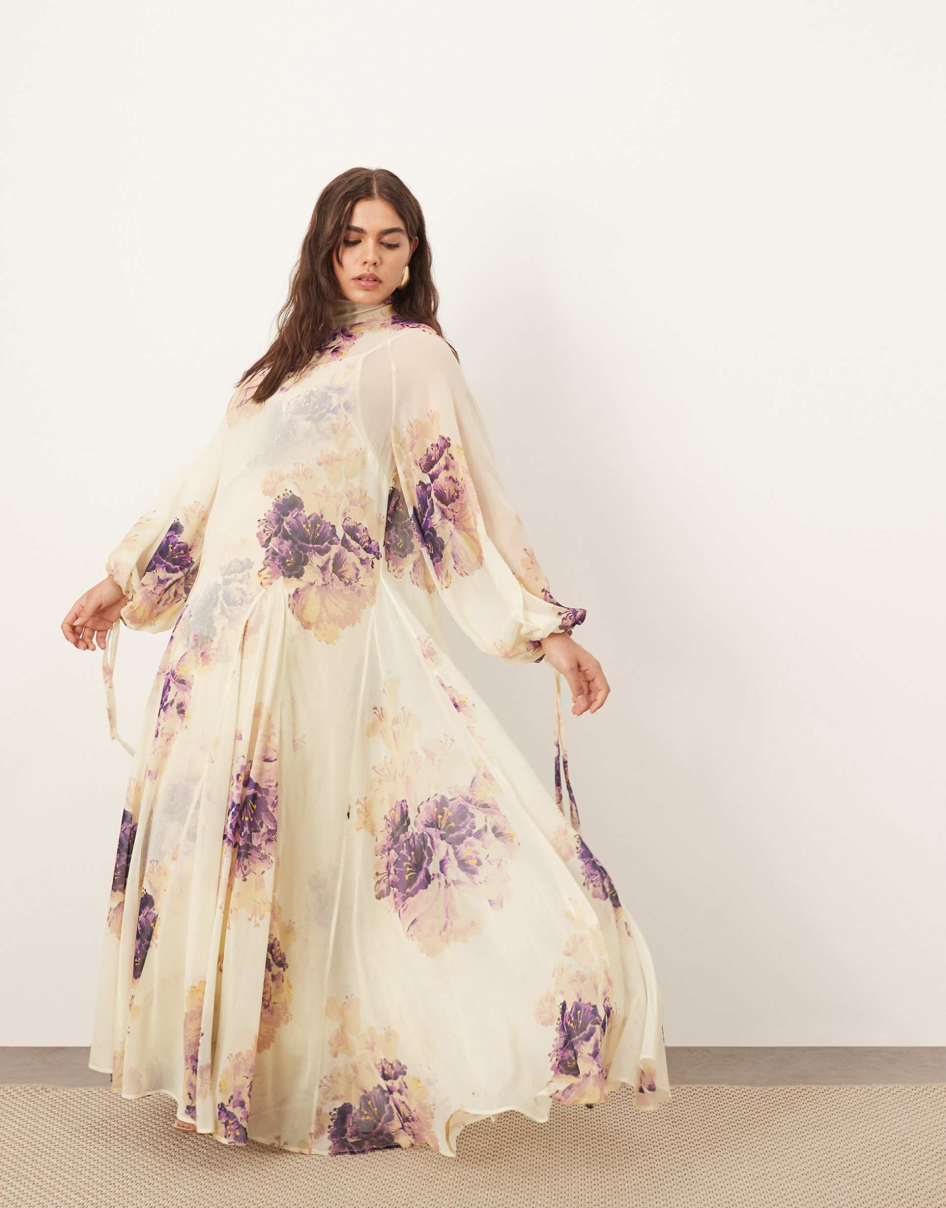 arrange curve high neck trapeze maxi dress in painterly floral