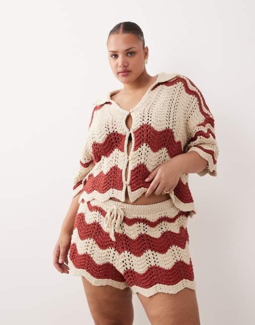 ARRANGE Curve - Hæklede shorts med rustfarvede og beige striber - Del af sæt, 2 af 5