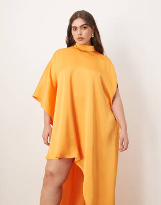 ARRANGE Curve - Hochgeschlossenes Minikleid in leuchtendem Apricot mit Cape-Ärmeln und asymmetrischem Saum-Orange
