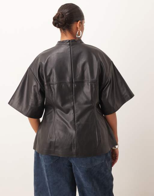 ARRANGE Curve – Hochgeschlossenes, tailliertes Oberteil aus weichem Leder in Schwarz, 3 von 4
