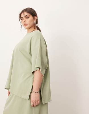 ARRANGE Curve - Hochwertiges Oversize-T-Shirt aus schwerem strukturiertem Jersey in Pistaziengrün, Kombiteil