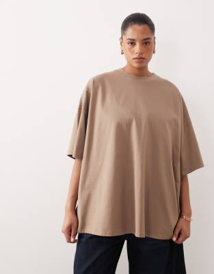 ARRANGE Curve - Hochwertiges, schweres Oversize-T-Shirt in Taupe-Neutral