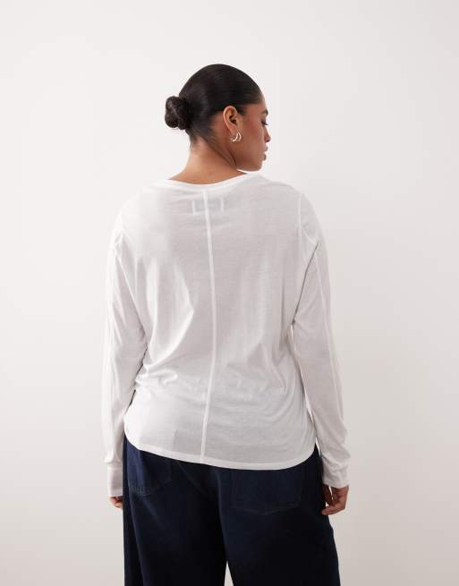 ARRANGE Curve - Hvid langærmet jerseytop med sømdetaljer, 3 af 4