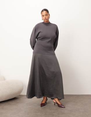 ARRANGE Curve - Hybrid-Maxikleid in Anthrazit mit geformten Ärmeln-Grau
