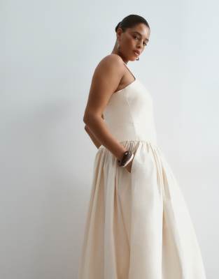 ARRANGE Curve hybrid midi dress with puffball skirt in ecru