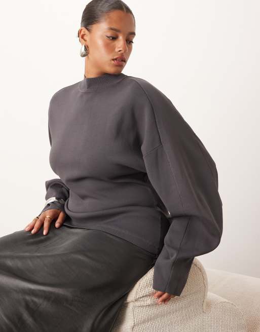 ARRANGE Curve hybrid sculpted sleeves maxi dress in charcoal, 4 of 4