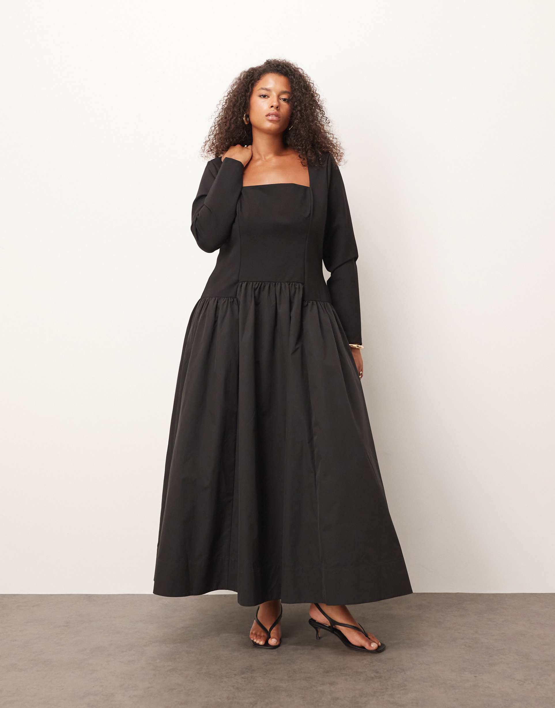 arrange curve hybrid square neck maxi dress with full skirt in black