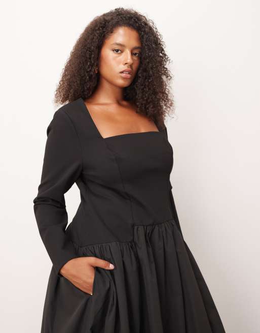 ARRANGE Curve hybrid square neck maxi dress with full skirt in