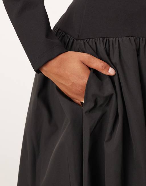 ARRANGE Curve hybrid square neck maxi dress with full skirt in black, 3 of 4